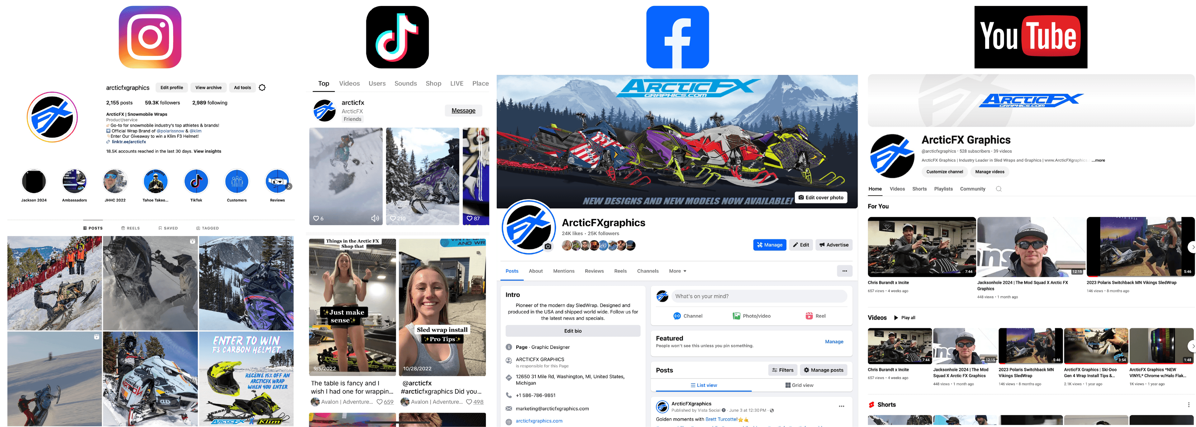 Screenshots of our athletes from several ArcticFX Graphics social media pages